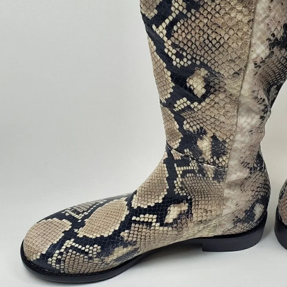 Stuart Weitzman pathython‎ over the knee flat heel boots Cream